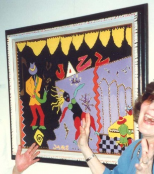 Outsider artist painting: Colorful and stylized comic Jazz painting - by Harriet Young
