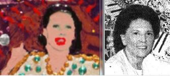 Painting detail: Side by Side comparison proves Harriet Young is the lead dancer in her painting Vegas Floor Show. Dancing partner is Donald O'Conner